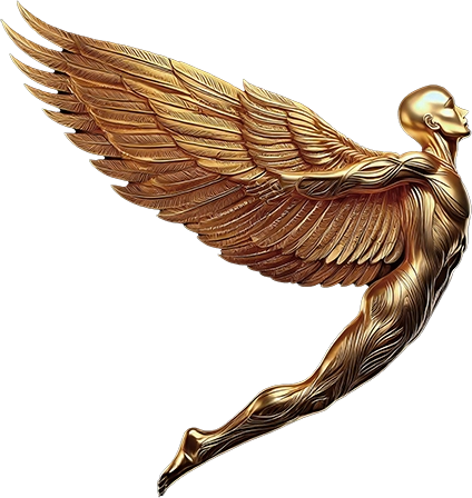 Gold angel in flight